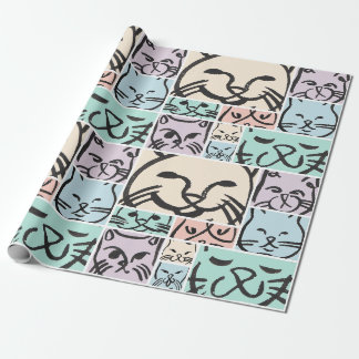 Süße handgezeichnete Katzen-Gesichter-Muster Geschenkpapier