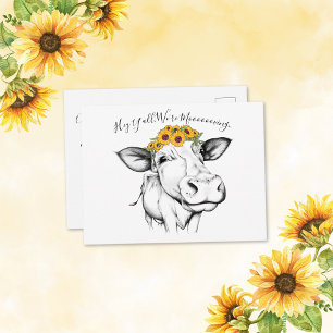 Süße handgezeichnete Kuh-Sonnenblume-Umsiedlungsan Postkarte