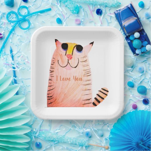 Süße handgezeichnete orange getigerte Katze Kinder Pappteller (Party)