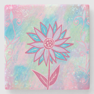 Süße handgezeichnete Pastell-Blume Steinuntersetzer