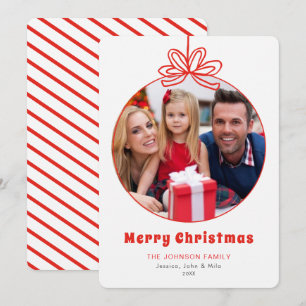 Süße handgezeichnete rote Schleife Foto Weihnachte Feiertagskarte