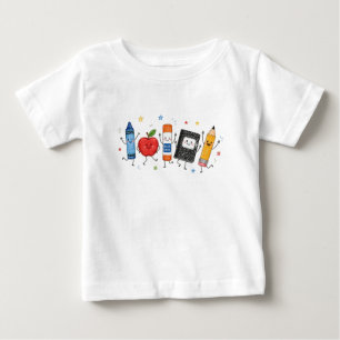 Süße handgezeichnete Schulmaterialien-Truppe Baby T-shirt