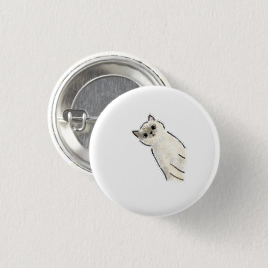 Süße handgezeichnete siamesische Katze mit geneigt Button (Vorne & Hinten)