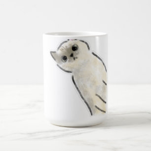 Süße handgezeichnete siamesische Katze mit geneigt Kaffeetasse