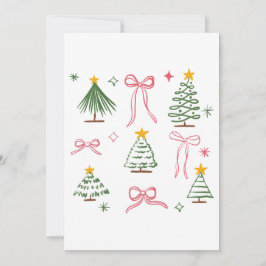 Süße handgezeichnete Weihnachtsbäume und Schleifen Einladung