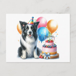 Süße Happy-Birthday-Border-Collie-Grußkarte Postkarte