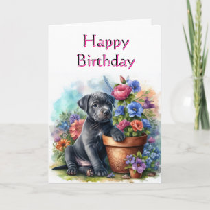 Süße Happy-Birthday-Hundekarte im Garten Karte