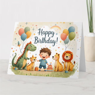 Süße Happy Birthday-Karte mit Tieren und Jungen Karte