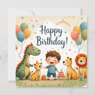 Süße Happy-Birthday-Karte mit Tieren und Jungen Mitteilungskarte