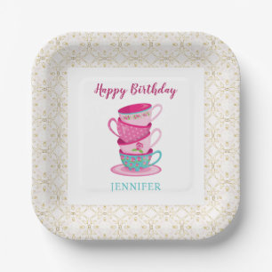Süße Happy Birthday Tea Party Rosa Whimsical Pappteller
