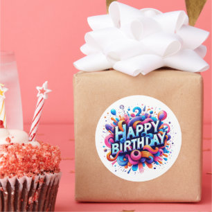 Süße Happy Birthday Wortkunst Runder Aufkleber