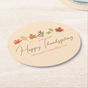 Süße Happy Thanksgiving Blätter personalisierte Pa Runder Pappuntersetzer
