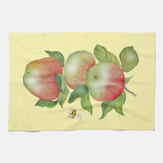 Süße Harmonie: Aquarelläpfel und eine Biene Geschirrtuch (Horizontal)