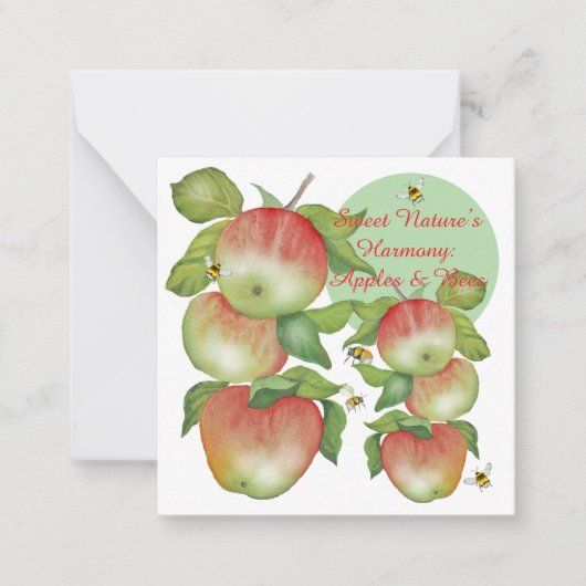 Süße Harmonie: Aquarelläpfel und eine Biene Mitteilungskarte (Vorderseite)