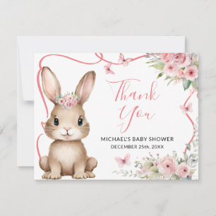 Süße Häschen-Baby-Party Mädchen Rosa Floral Dankeskarte