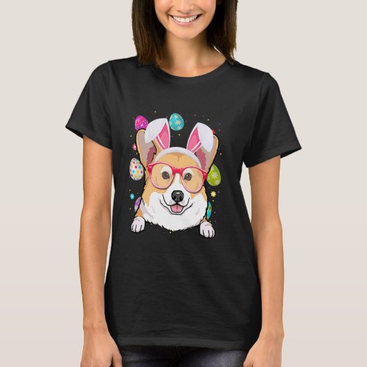 Süße Häschen Corgi Hunde Gesicht Ostereier Osterta T-Shirt (Vorderseite)