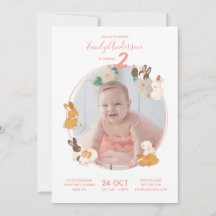Süße Häschen-Geburtstags-Baby-Party-Einladung