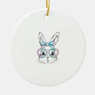 Süße Häschen-Gesicht-Tie-Dye-Brille Mädchen Glückl Keramik Ornament