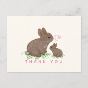 Süße Häschen Herzen Mädchen Baby Shower Danke Postkarte