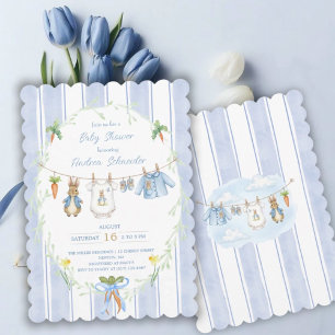 Süße Häschen-Jungen-Wäscheleine-Baby-Shower Einladung
