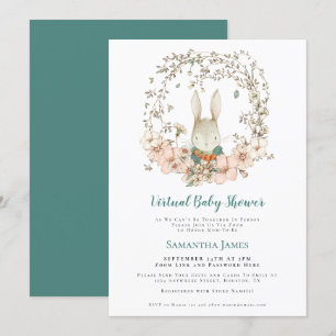 Süße Häschen Vintage Türkis Virtuelle Babyparty Einladung