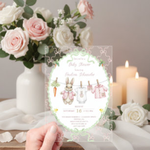 Süße Häschenkleidung Wäscheleine Babyparty  Acryleinladungen