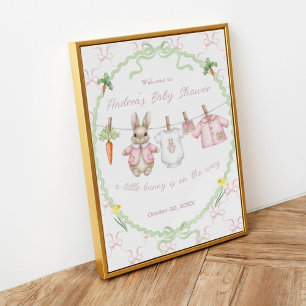 Süße Häschenmädchen-Wäscheleine-Baby-Shower-Willko Poster