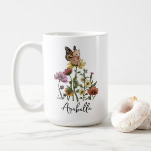 Süße Hase Schmetterling Florale Namensillustration Kaffeetasse
