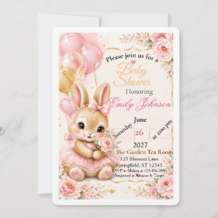 Süße Hasen-Baby-Party-Einladung Rosa Floral Wa Einladung
