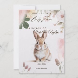 Süße Hasen-Blumen-Baby-Einladung zum Babyshower zu Einladung