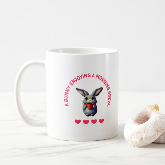 Süße Hasen genießen eine morgendliche Tasse Kaffee (Mit Donut)
