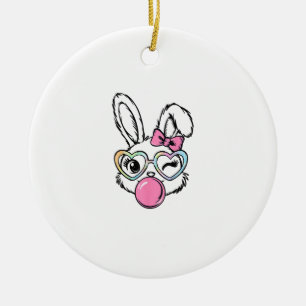 Süße Hasen-Gesicht-Bubble-Gum-Brille Rosa Coquette Keramik Ornament