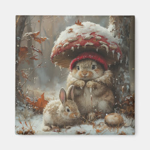 Süße Hasen im Schnee Winterzeit Magnet Geschenk