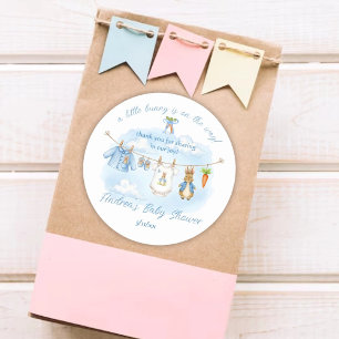 Süße Hasen-Jungen-Kleiderleine-Baby-Shower-Dankesc Runder Aufkleber