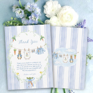 Süße Hasen-Jungen-Kleiderleine-Baby-Shower Dankeskarte