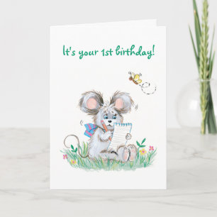 Süße Hasen-Kinder Erster Geburtstag Grußkarte Karte
