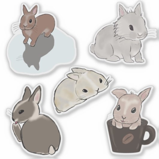 Süße Hasen Sammlung 4 Aufkleber (Vorderseite)