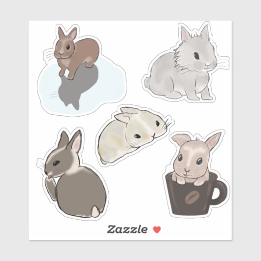 Süße Hasen Sammlung 4 Aufkleber (Blatt)