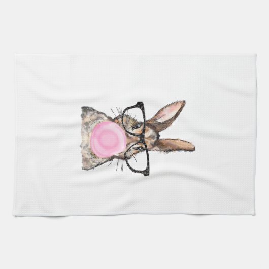 Süße Hasenbrille Bubble-Gum Ostertag Mädchen Kinde Geschirrtuch (Horizontal)