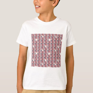 süße Hasengesichter auf violettem Blumenmuster T-Shirt