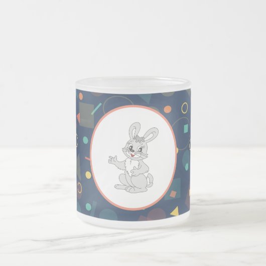 Süße Hasenkunst auf Navy-Muster Mattglastasse (Mittel)