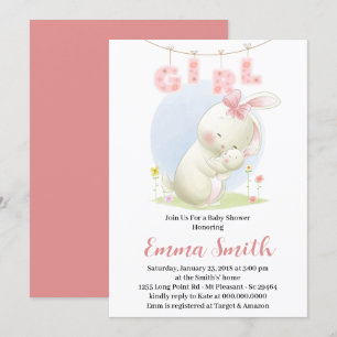 Süße Hasenmädchen-Baby-Party-Einladung Einladung