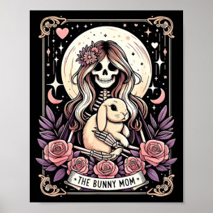 Süße Hasenmutter Tarotkarte Skelett Mond mit Stern Poster