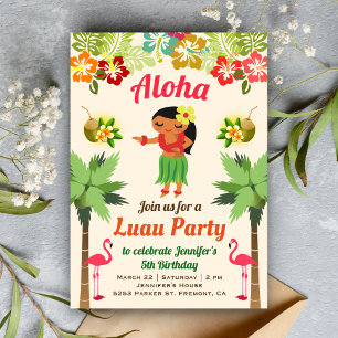 Süße hawaiianische Hula-Mädchen-Luau-Geburtstagspa Einladung