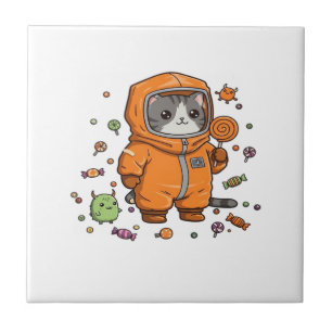 Süße Hazmat-Katze Halloween-Süßigkeiten-Monster-Sp Fliese