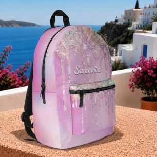 Süße heiße rosa Regenbogen Glitter Tropfen Monogra Bedruckter Rucksack