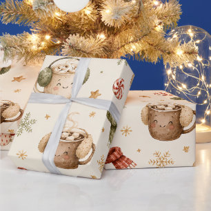Süße Heiße-Schokolade-Tassen Wasserfarben-Weihnach Geschenkpapier