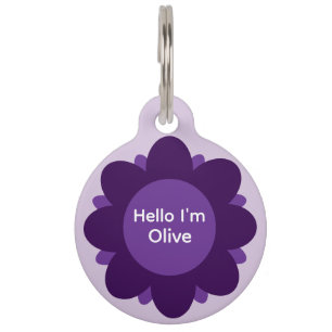 Süße heiße violette Blume Name und Kontakt Hund Haustiermarke