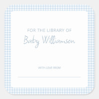 Süße hellblaue Gingham-Baby-Shower-Exlibris