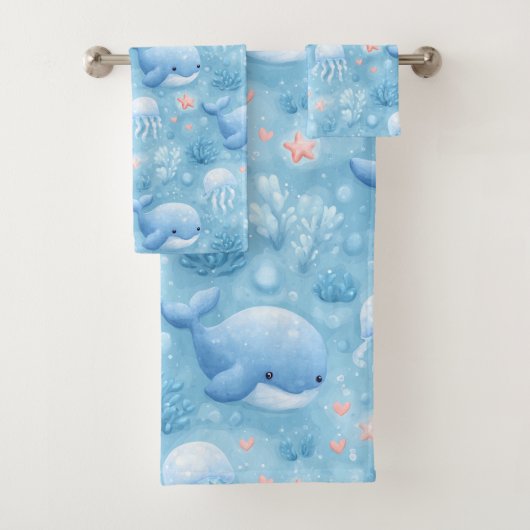 Süße hellblaue Walfisch-Badehandtuch-Garnitur Badhandtuch Set (Insitu)